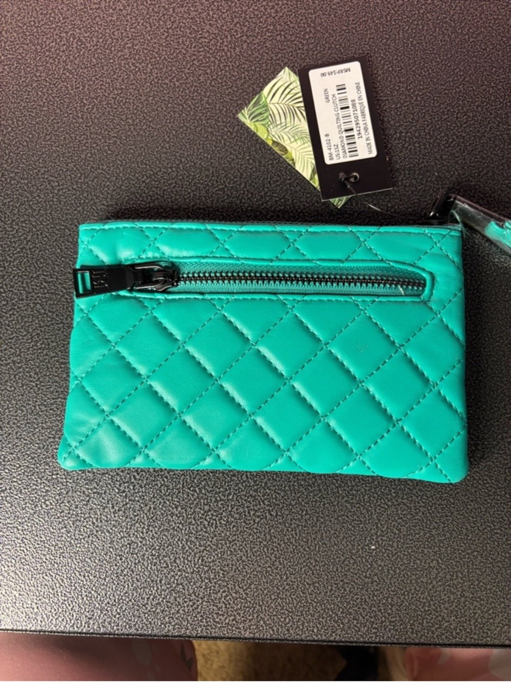 Badgley Mischka Quilted Teal Wristlet with Logo Accent - Picture 3 of 6